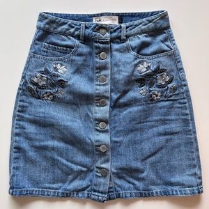 Denim Skirt w/ Floral Detail